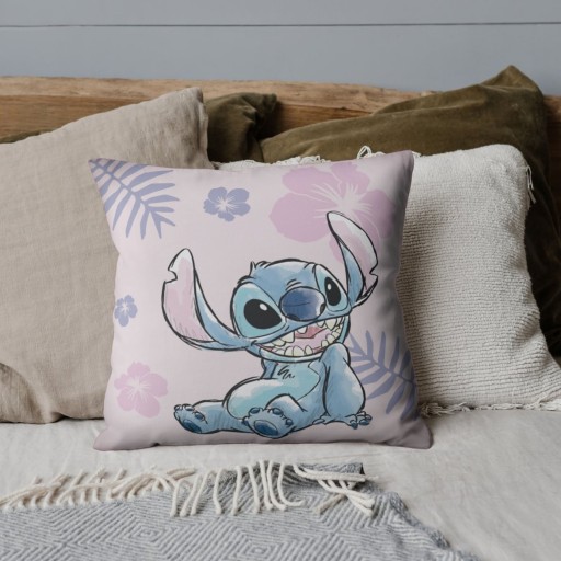Stitch DISNEY Różowa, kwadratowa poduszka ozdobna, dekoracyjna dla dzieci