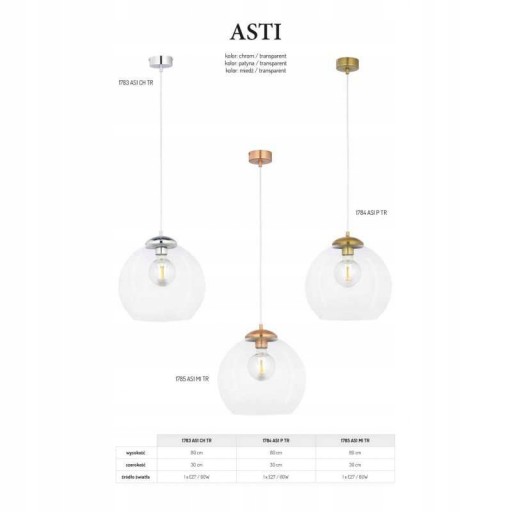 Lampa wisząca Jupiter Asti 1 -punkty światła E27