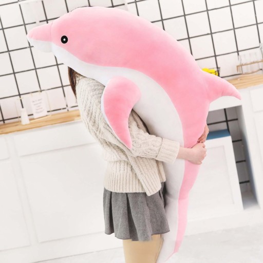 Pluszowa zabawka delfin, miękka symulacyjna poduszka, różowa, 100 cm