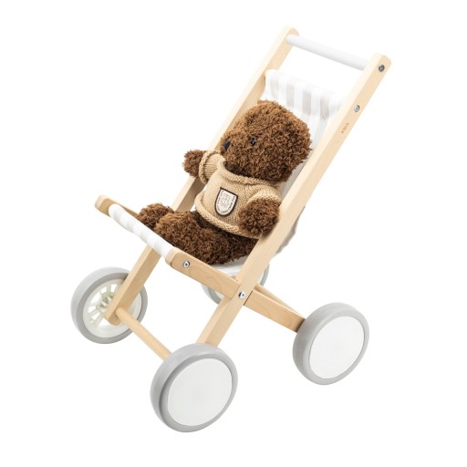 Viga Toys Drewniany bukowy wózek dla lalek spacerówka do 38 cm gumowe opony