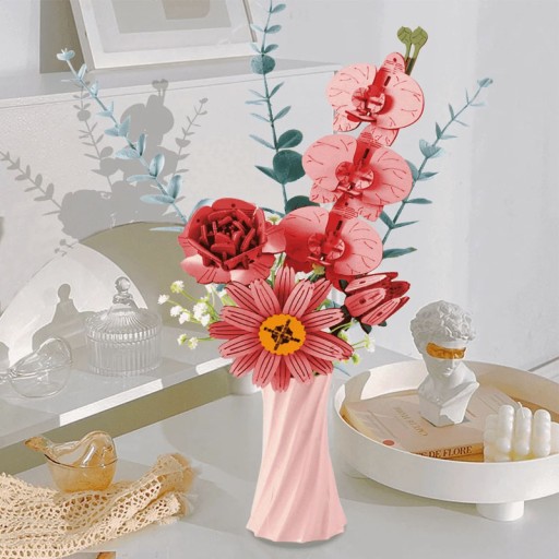 Różowy bukiet kwiatów flower box DIY