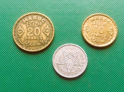 Zdjęcie oferty: MAROKO (Starsze) - Zestaw 3 monet 1 10 20 Francs Franków 1951 1952 y27