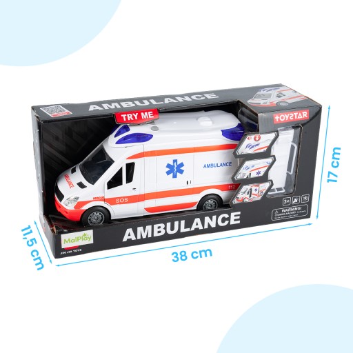 AMBULANS KARETKA POGOTOWIA 1:14 DŹWIĘKI ŚWIATŁA NOSZE OTWIERANE DRZWI 3+