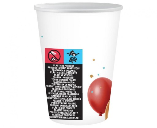 Kubeczki papierowe "Kolorowe Balony", biały, 250 ml, 6 szt.