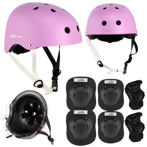 Kask Rowerowy Dziecięcy Z Regulacją + Ochraniacze Komplet Na Deskorolkę M