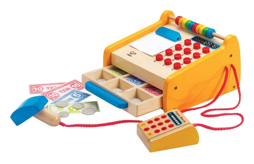 Hape Fiskalna Kasa Drewniana Banknoty Monety Zabaw
