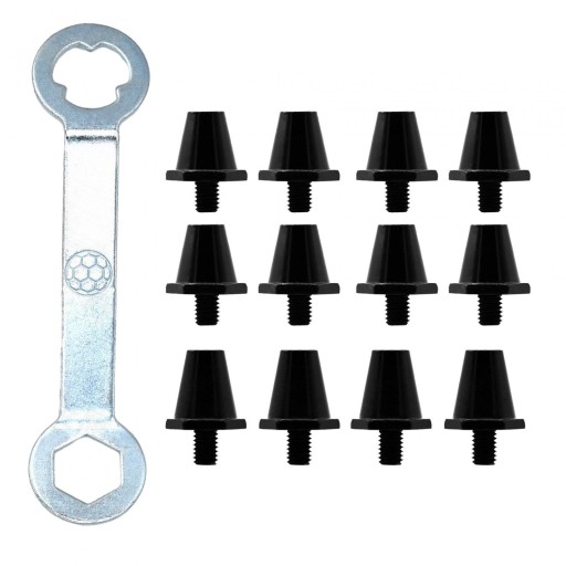 12x Football Boot Spikes Rugby Studs Universal Black with Wrench 13mm 15mm