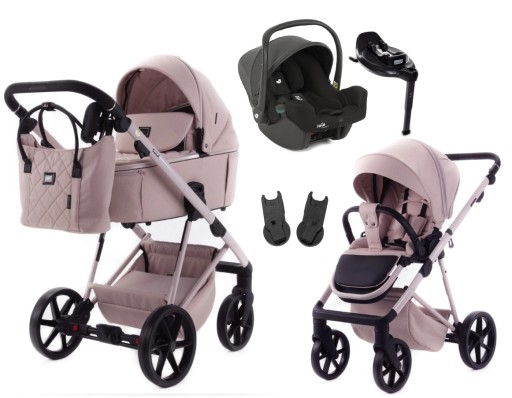 ADAMEX DELTA NATURA wózek 4w1 + FOTELIK JOIE I-SNUG 2 + BAZA / DN-2 ROSE