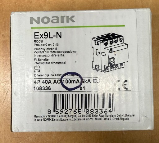 Zdjęcie oferty: Wyłącznik różnicowoprądowy 4P 40A Ex9L-N 108336 Noark