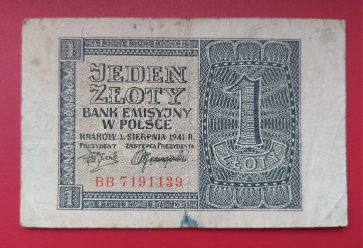 Zdjęcie oferty: Banknot 1 zł 1941 r. Seria BB
