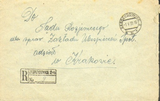 Zdjęcie oferty: 1939 - Zebrzydowice - polecony, F.319 