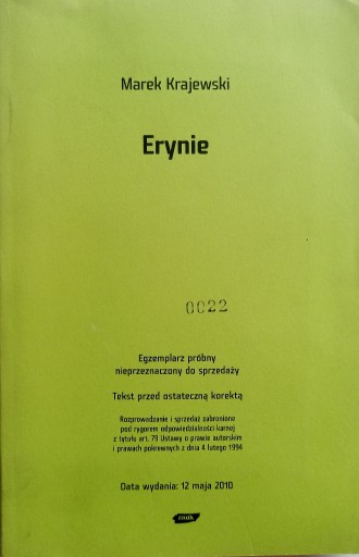 Zdjęcie oferty: Erynie Marek Krajewski 2010