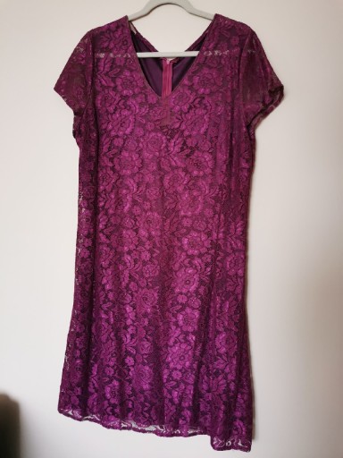 Zdjęcie oferty: Sukienka fioletowa koronkowa kwiaty 44 46 burgund