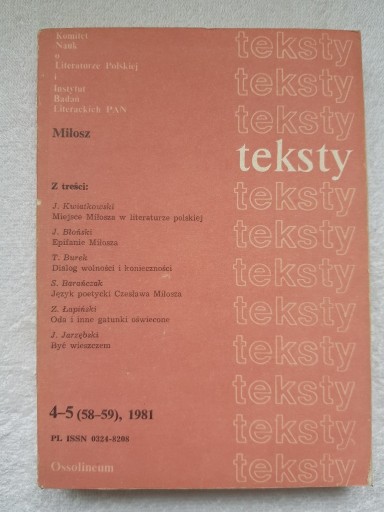 Zdjęcie oferty: Teksty nr 58-59 (4-5/1981) Miłosz