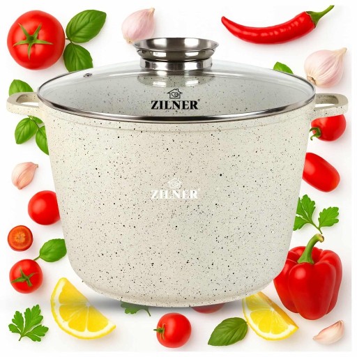 Zdjęcie oferty: GARNEK 10L DUŻY MARMURKOWY INDUKCJA NA GAZ WYSOKI Z POKRYWKĄ Ø28 CM ZILNER