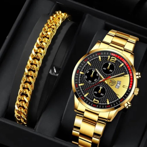 Zdjęcie oferty: Złoty czerwony zegarek DEYROS bransoletka