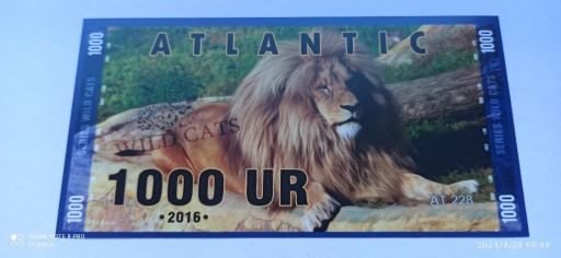 Zdjęcie oferty: 1000 UR - Seria dzikie koty - Atlantic Bank - 2016