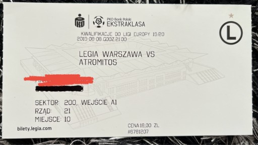 Zdjęcie oferty: Bilet kolekcjonerski Legia - Atromitos