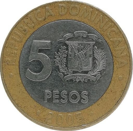 Zdjęcie oferty: Dominikana 5 pesos 2005, KM#89