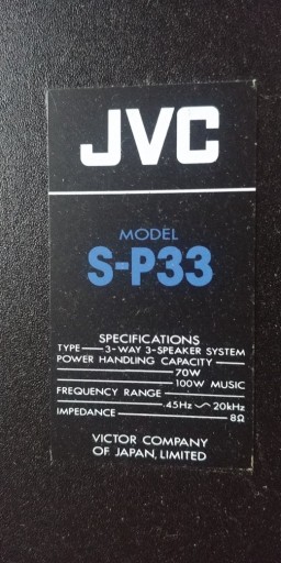 Zdjęcie oferty: Rewelacyjne kolumny JVC S-P33 Victor Company