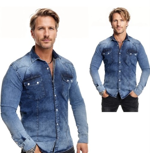Zdjęcie oferty: Męska koszula dżinsowa niebieska,gruba bawełna 3xL