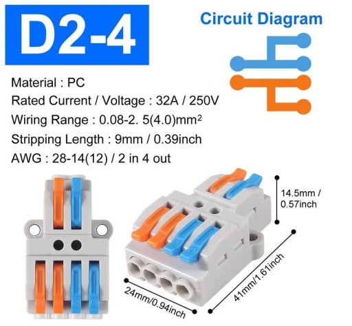 Zdjęcie oferty: Uniersalny łącznik elektryczny 32A D2-4 10szt,