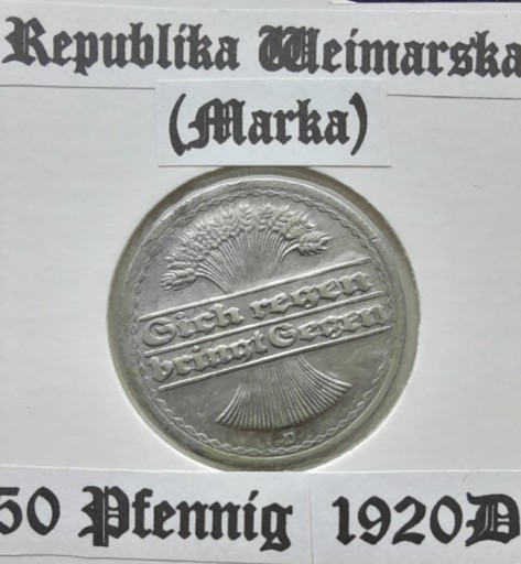 Zdjęcie oferty: Niemcy  WEIMAR - 50 Pfennig 1920 D