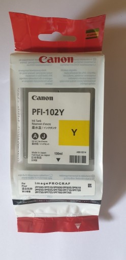 Zdjęcie oferty: Tusz Canon PFI-102Y żółty 130ml. oryginał 2023.10