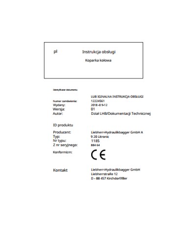 Zdjęcie oferty: Instrukcja obsługi Liebherr A 920 Litronic PL
