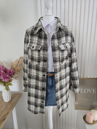 Zdjęcie oferty: Kurtka koszulowa 40 L kratka zapinana kieszonki ciepła F&F bdb biała