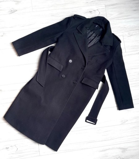 Zdjęcie oferty: ASOS dwurzędowy czarny długi klasyczny płaszcz