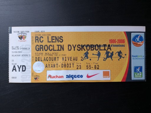 Zdjęcie oferty: Bilet RC Lens - Groclin Dyskobolia 2005-06