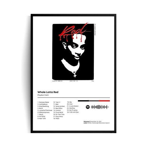 Zdjęcie oferty: Plakat w ramce A4 Playboi Carti Whole Lotta Red