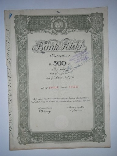 Zdjęcie oferty: BANK POLSKI 500 ZŁ 1934 R 