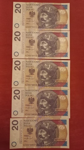 Zdjęcie oferty: Banknot 5 szt AZ 20zł obiegowy stan kolekcjonerski