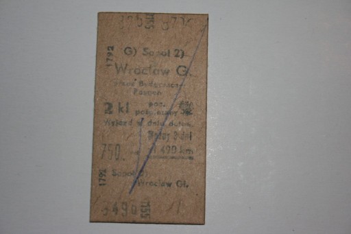 Zdjęcie oferty: Bilet  PKP kartonikowy  Sopot Wrocław Gł. 1987r.