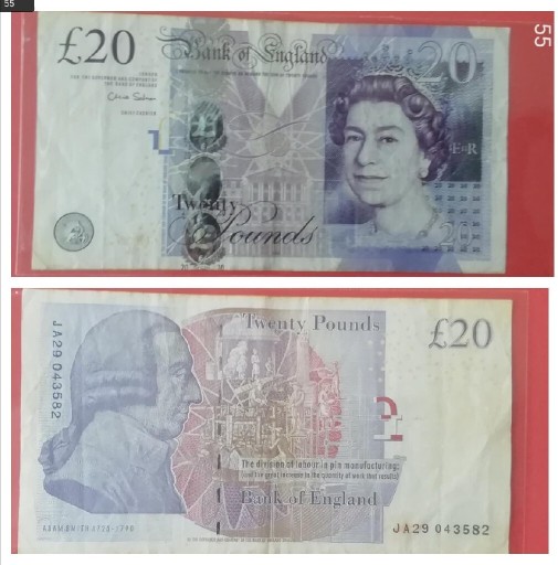 Zdjęcie oferty: 20 funtów Wielka Brytania Anglia z obiegu "55"