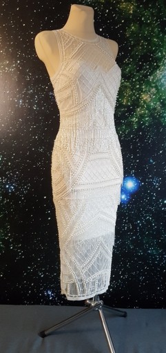 Zdjęcie oferty: Suknia długa obcisła kremowa bogato zdobiona 