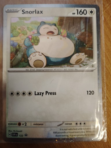 Zdjęcie oferty: Oryginalna karta Snorlax SVP 122 Black Star Promo Cosmos HOLO (Swirl) Mint