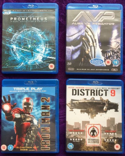 Zdjęcie oferty: 4x bluray: PROMETHEUS/ AVP/ DISTRICT 9/ IRON MAN 2