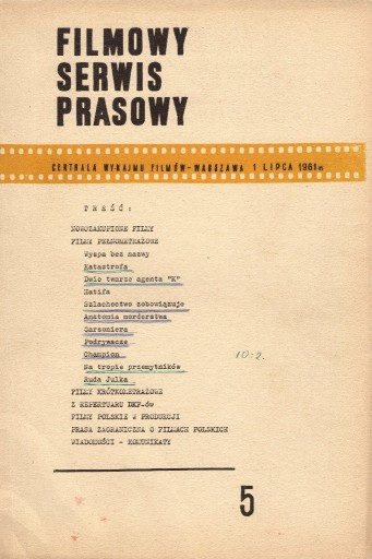 Zdjęcie oferty: Filmowy Serwis Prasowy nr 5/1 Lipca 1961 r.