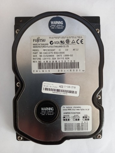 Zdjęcie oferty: Retro dysk twardy Fujitsu MPC3032AT 3,2GB PATA (IDEATA) 3,5"