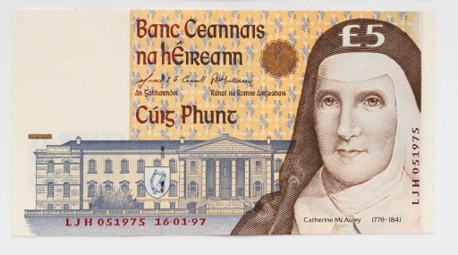 Zdjęcie oferty: Banknot 5 funtów Irlandia 1997 aUNC P.75