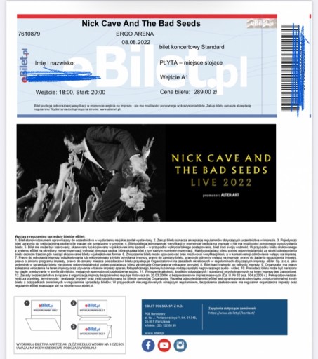 Zdjęcie oferty: 3 bilety na koncert Nick Cave 8.08.2022 Gdansk