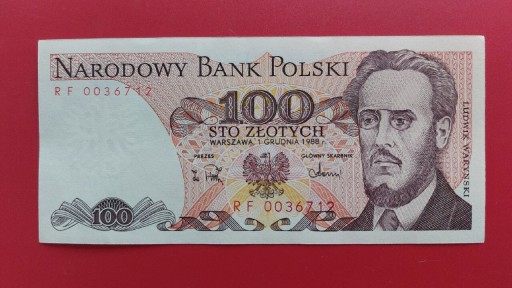 Zdjęcie oferty: Banknot 100 zł z 1988r, Seria RF
