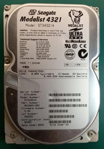 Zdjęcie oferty: HDD seagate mealist 4321 model ST34321A,  4.3GB