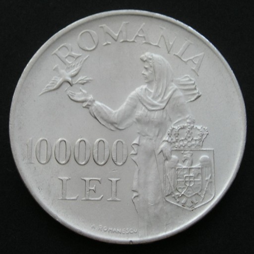 Zdjęcie oferty: Rumunia 100000 lei 1946 - Michał - srebro