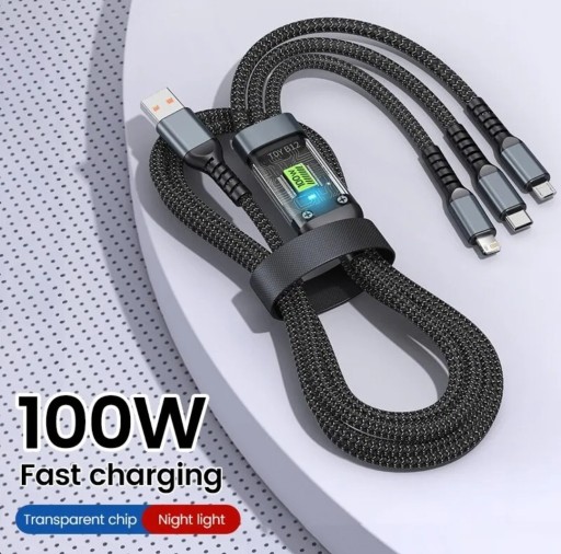 Zdjęcie oferty: Kabel ładujący 100W 3w1 Micro USB C Lightning 1,2m