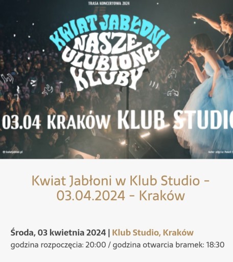 Zdjęcie oferty: Bilet na koncert Kwiatu Jabłoni - Kraków