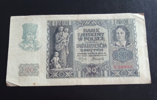 Zdjęcie oferty: Polska 20 zl. 1940 r. Seria F